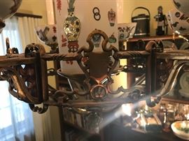 UNUSUAL Vintage Porcelain And Brass ASIAN Chandelier 