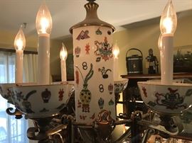 UNUSUAL Vintage Porcelain And Brass ASIAN Chandelier 