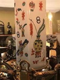 UNUSUAL Vintage Porcelain And Brass ASIAN Chandelier 