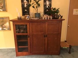 Mission Style Entertainment / Media Cabinet With Glass In Doors