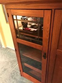 Mission Style Entertainment / Media Cabinet With Glass In Doors