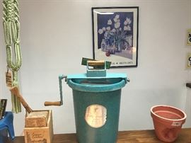 Vintage Dolly Madison Turquoise Fiberglass Hand Crank Ice Cream Maker