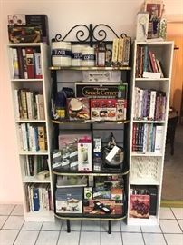 Assorted Small Kitchen Appliances ~ Assorted Cookbooks ~ Bakers Rack