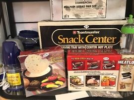 Assorted Small Kitchen Appliances ~ Assorted Cookbooks ~ Bakers Rack