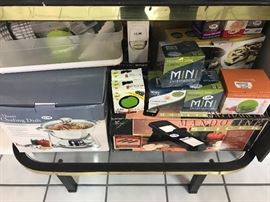 Assorted Small Kitchen Appliances ~ Assorted Cookbooks ~ Bakers Rack