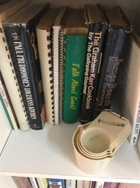 Assorted Small Kitchen Appliances ~ Assorted Cookbooks ~ Bakers Rack