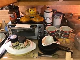 Vintage Pyrex Casserole And Cast Iron Frying Pans