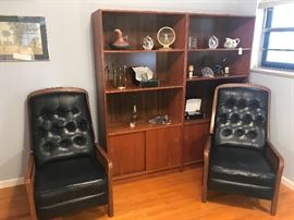 Vintage Black And Rattan Recliners ~ TWO AVAILABLE ~ Vintage Danish Modern Bookcase Cabinets ~ TWO AVAILABLE