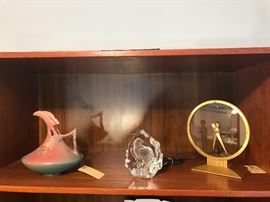 Vintage Roseville Columbine Ewer ~ 18-7 ~ Vintage Mats Jonasson Crystal Eagle Sculpture ~ Vintage Magic Clock