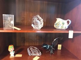 Vintage Mats Jonasson Crystal Sculptures ~ Vintage Bobble Head ~ Vintage Glass Rooster