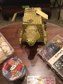 Wooden Side Table ~ Assorted Vintage Buttons