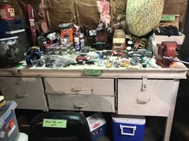 Metal Work Bench With Vise And Grinder Attached