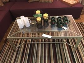 Contemporary Iron And Glass Coffee Table With Slate Panels ~ Contemporary Striped Rug