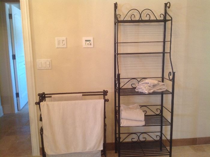 Wrought iron quilt/towel rack and shelving for towels - $65 /$95