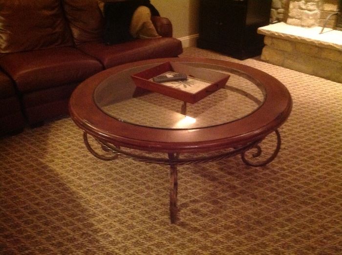 Wood and glass table with metal base - $150
