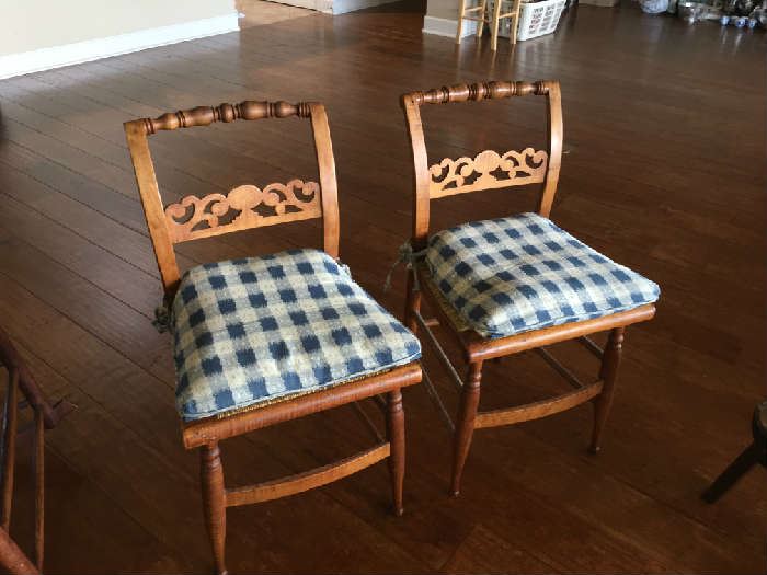 PAIR ANTIQUE CHERRYWOOD HITCHCOCK CHAIRS.