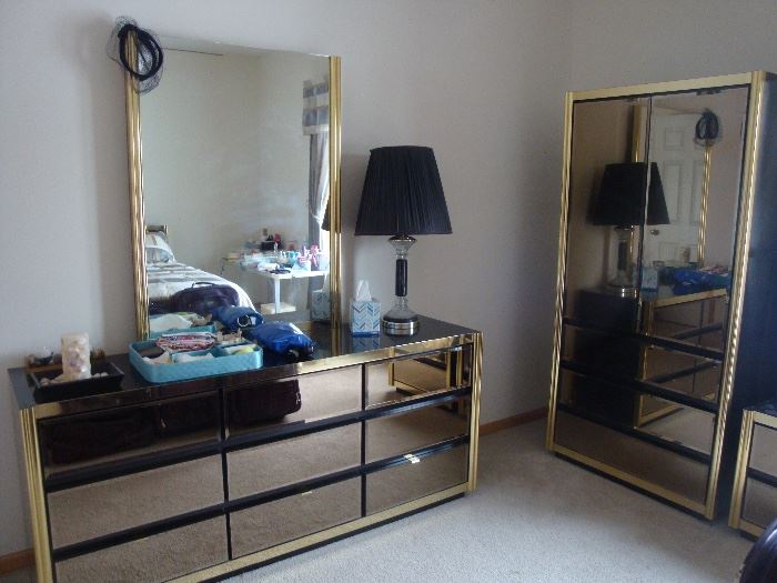 Mirror front Bedroom set.  Dresser, Armoire, Night stand, Queen bed frame and mattress
