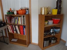 cookbooks. kitchen pans, ice bucket, canisters, holiday serving pieces