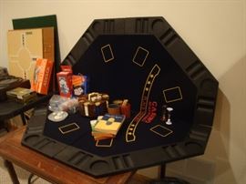 game table top, dice, cards