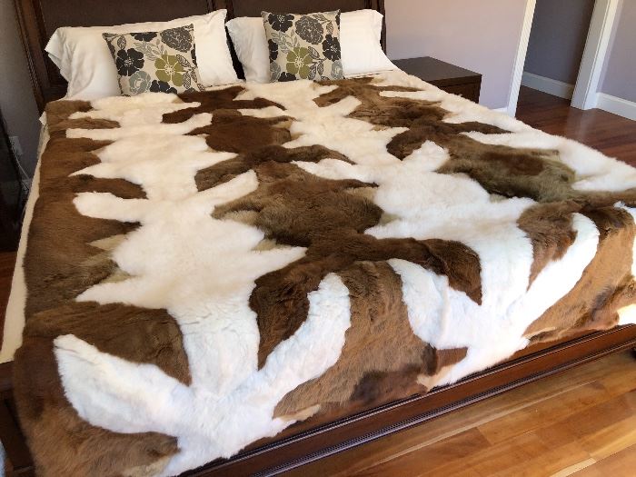 Most amazing thing ever! King sized, baby alpaca rug/coverlet. Softer than silk, warmer than cashmere, this one is pieced together in a fish-tail design. It is lined in luxurious fabric on reverse.