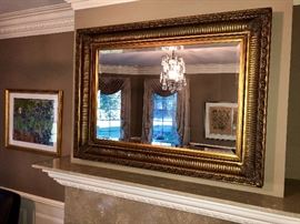 Large, gold gilt, mantle mirror