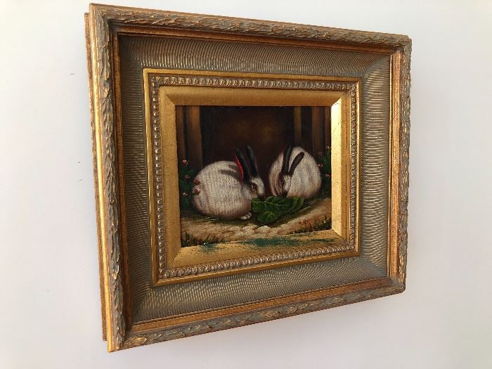 Signed oil painting - bunnies