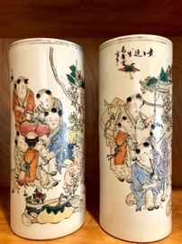 Antique Chinese cylindrical vases, pair