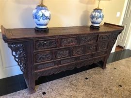 Antique Chinese sideboard, intricately carved
