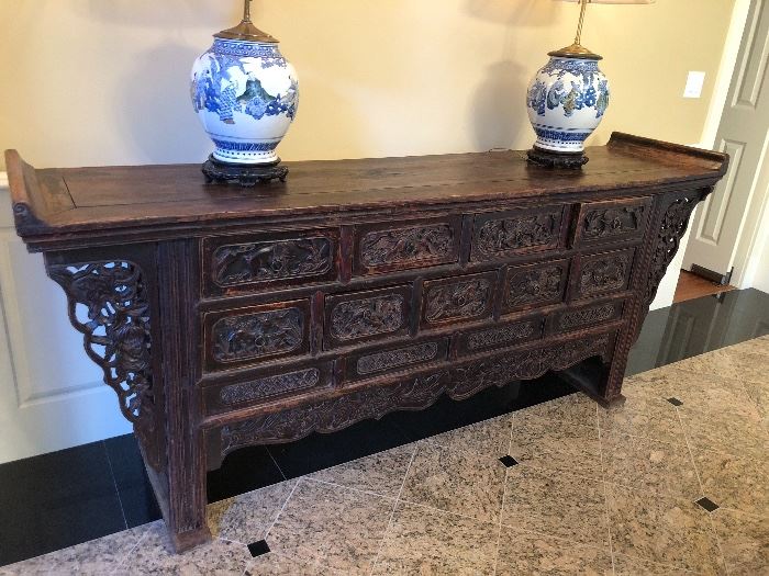 Antique Chinese sideboard, intricately carved