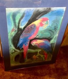 Origami pastel of parrots