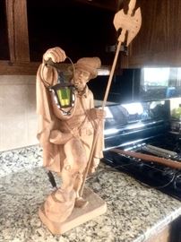 Large wooden hand carved lamp