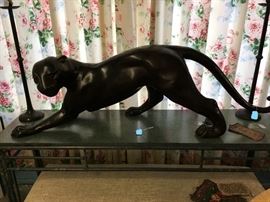 Bronze life-sized leopard up close