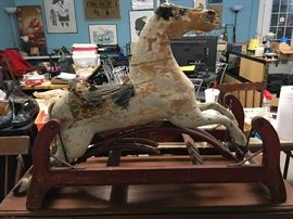 Antique child's wooden riding horse 
