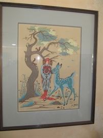 Deer and Papoose by Woody Crumbo. Possibly signed under mat