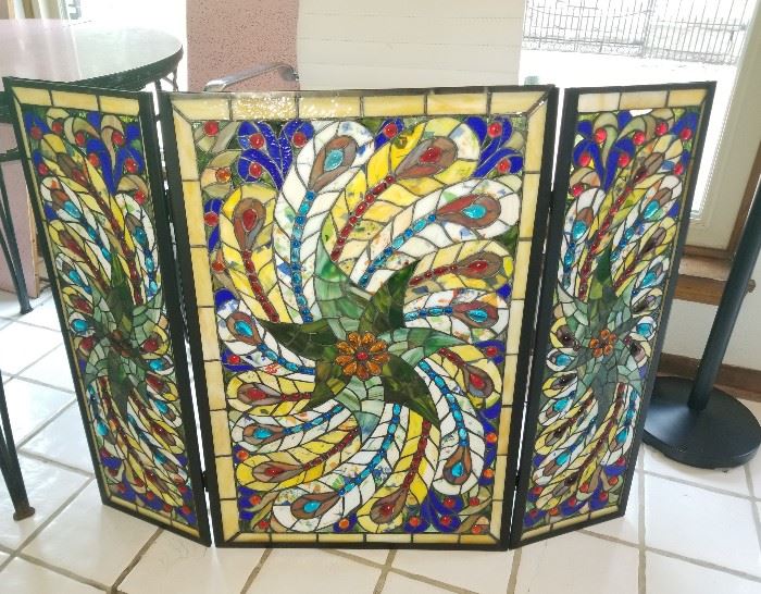 STUNNING Stained glass fireplace screens