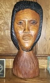 Large SOLID WOOD HAND CARVED (Tribal?) Head figurine