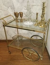 Mid Century Brass Serving Cart