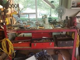 Nice industrial metal workbench on wheels