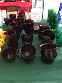 Ruby red punch bowl cups