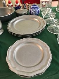 Pewter plates and salad plates