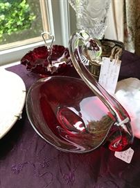 Large red/glass swan