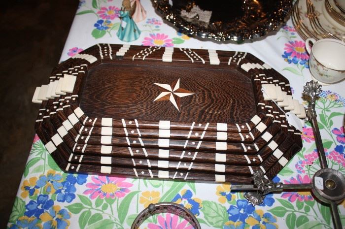 Beautiful inlaid wood set of nesting trays.  From 1960's from Thailand