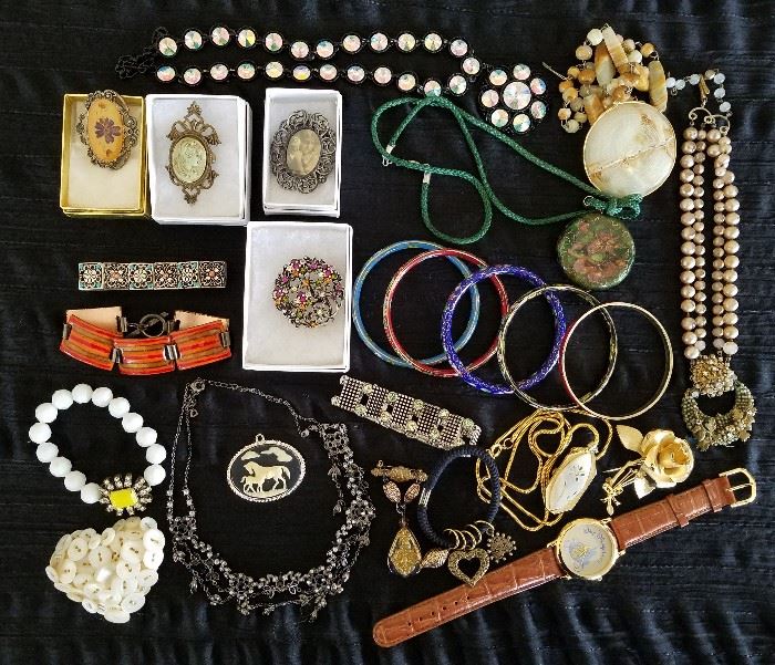 Costume jewelry and watches, some retro and vintage.