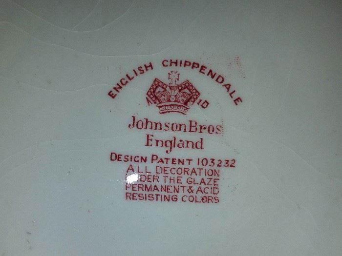  Vintage transferware by Johnson Bros., England, Chippendale pattern.