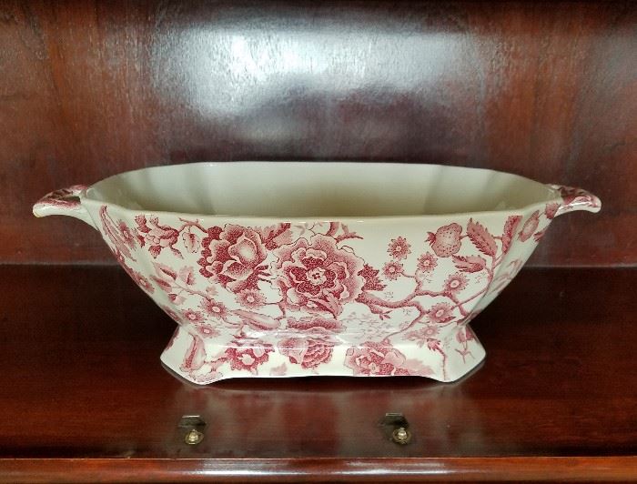  Vintage transferware by Johnson Bros., England, Chippendale pattern.  Large tureen, 13"