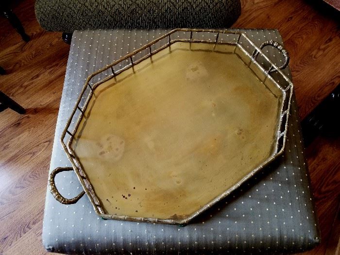 Large solid brass serving tray with handles.  Made in India.  22" x 16"