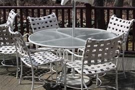Two sets of table with four chairs - Brown Jordan  -- one with Umbrella and stand