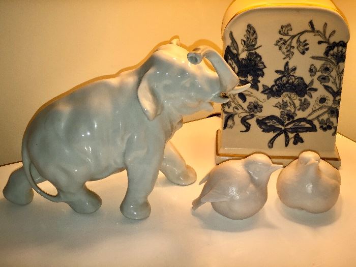 Schmid Brothers porcelain birds and big ol' elephant