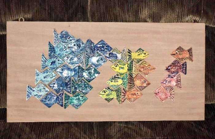 MCM ceramic fish on wood
