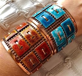 These vintage bracelets, enamel on copper are stunning